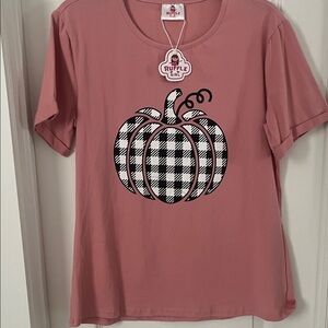 Ruffle Girl Pink Pumpkin Plaid Graphic Tee